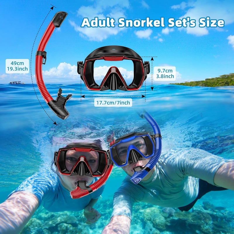 Honlanor Snorkel Set Adults Snorkeling Gear Anti-Leak and Anti-Fog Tempered Glass Lens Panoramic View Swim Mask Dry Top Snorkel Kit for Snorkeling Scuba Diving Swimming Travel with Carry Bag - Image 2